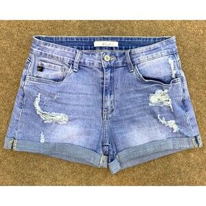 KanCan Shorts Womens 28 Mid Rise Rolled Hem Distressed Stretch Beach Pool Denim